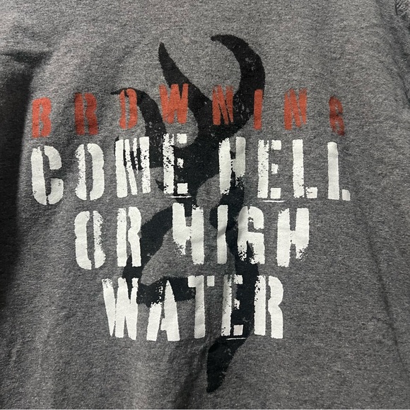 Browning Adult Size Large T-shirt “Come Hell or High Water” Graphic Tee Gray - Picture 4 of 6